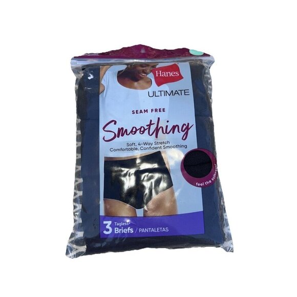 NWT HANES Intimate Seam Free Smoothing Tagless Briefs Black 3 Pack Sz 8/XL - Picture 1 of 4